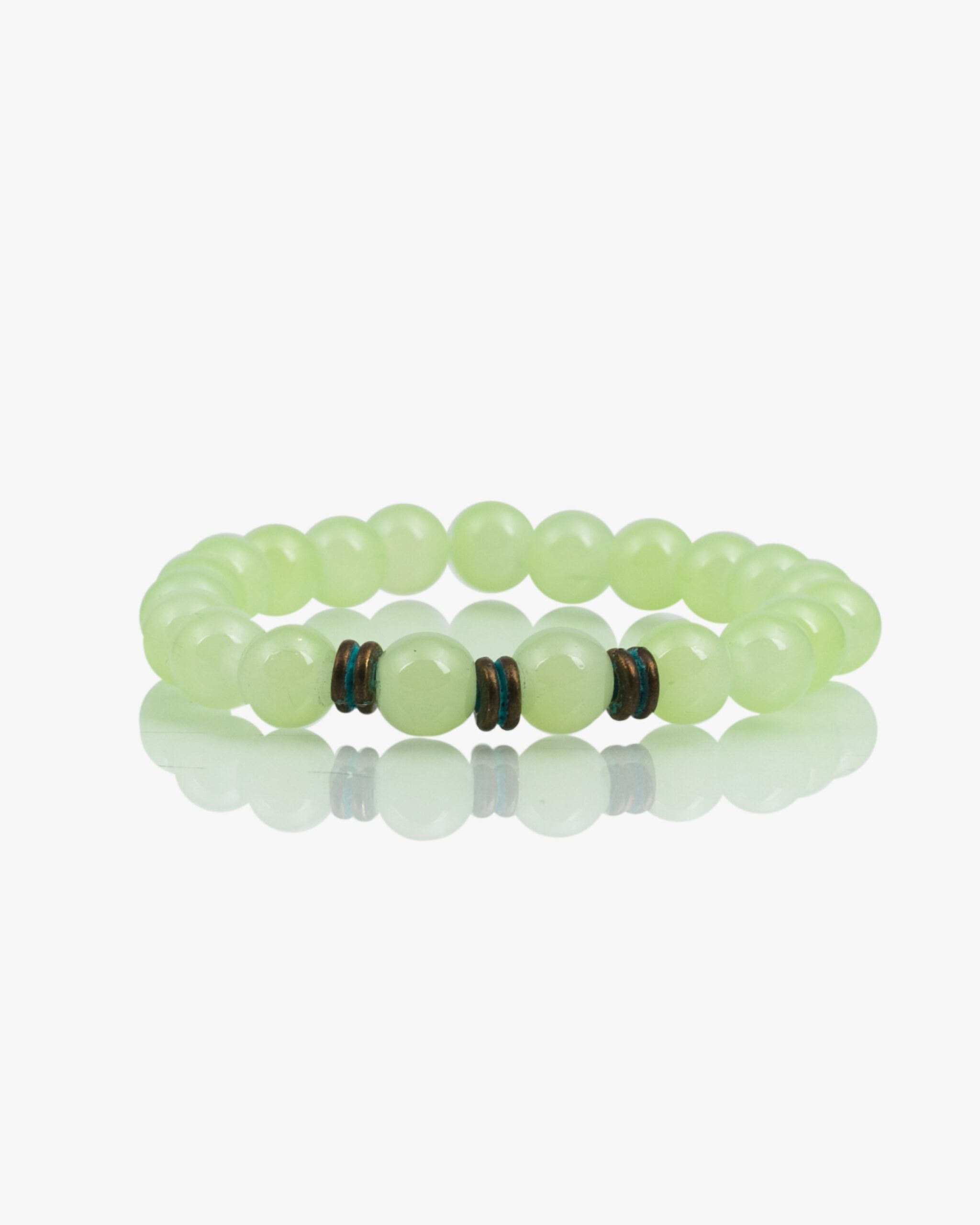 دستبند کشی مرواریدی سبز روشن سه مهره - روبه‌رو