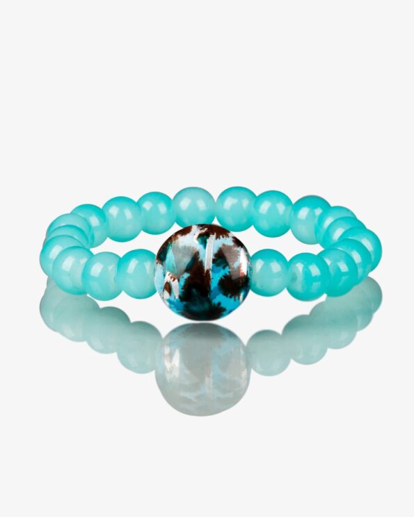 دستبند کشی مرواریدی فیروزه‌ای توپ‌دار - روبه‌رو