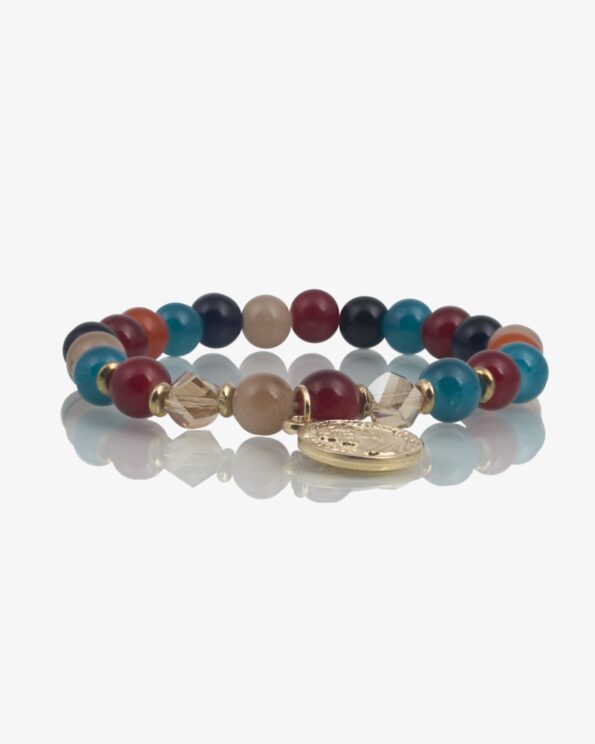 دستبند کشی مرواریدی مکعب رنگی سکه‌دار - روبه‌رو