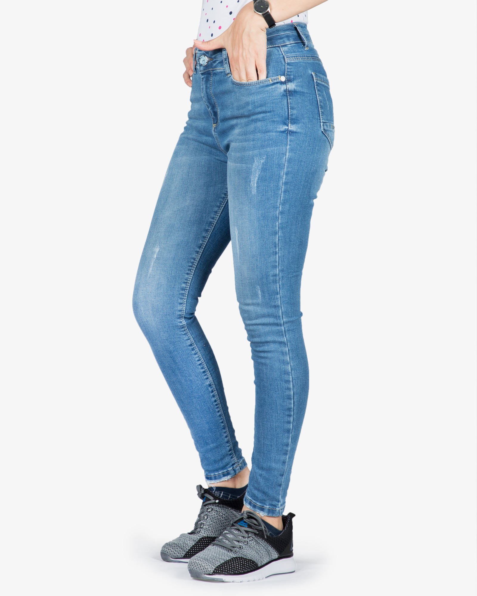 شلوار جین تنگ کشی زنانه - آبی - بغل