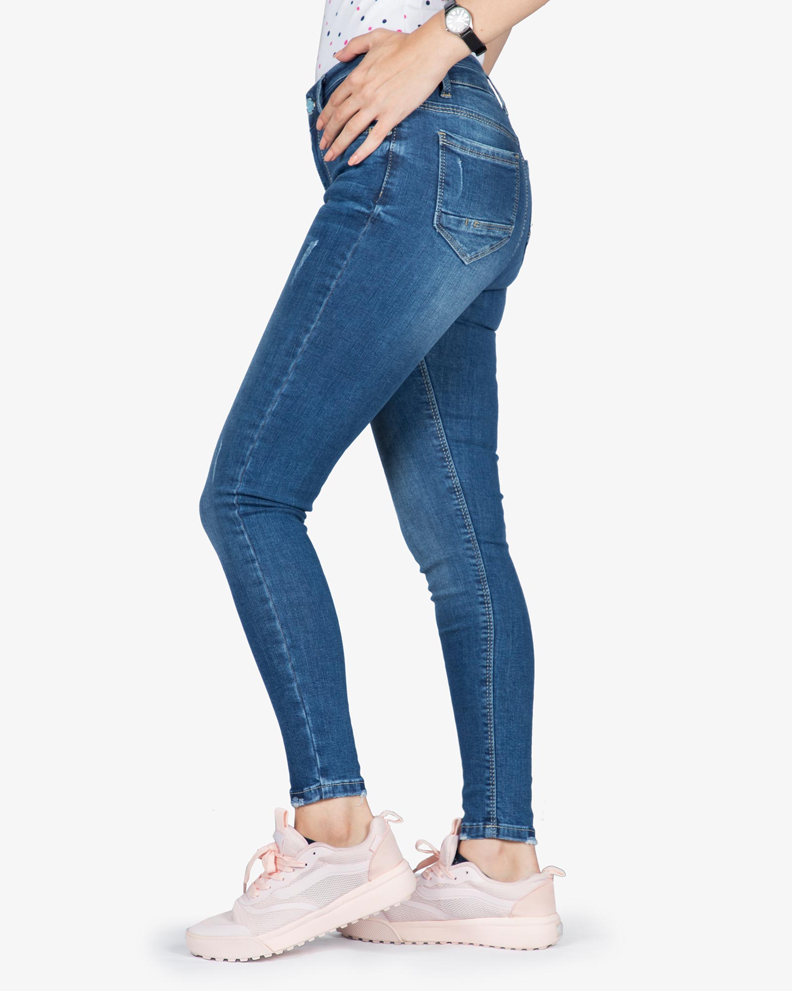 شلوار جین تنگ کشی زنانه - آبی تیره - بغل