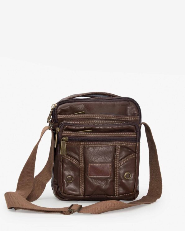 کیف دوشی مردانه چرم قهوه ای تیره - قهوه ای تیره - رو به رو