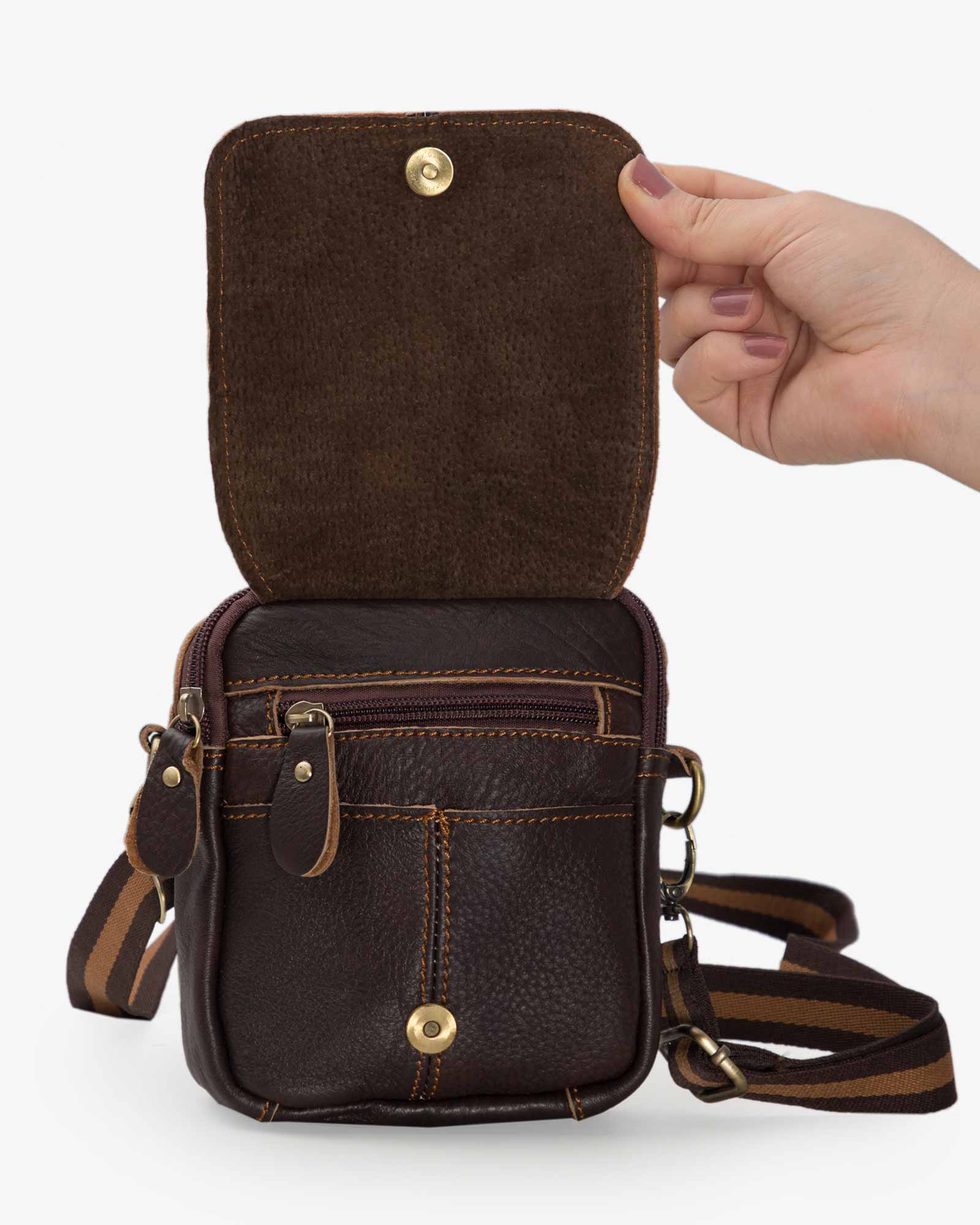 کیف چرم مردانه کمری قهوه ای - قهوه ای تیره - جیب