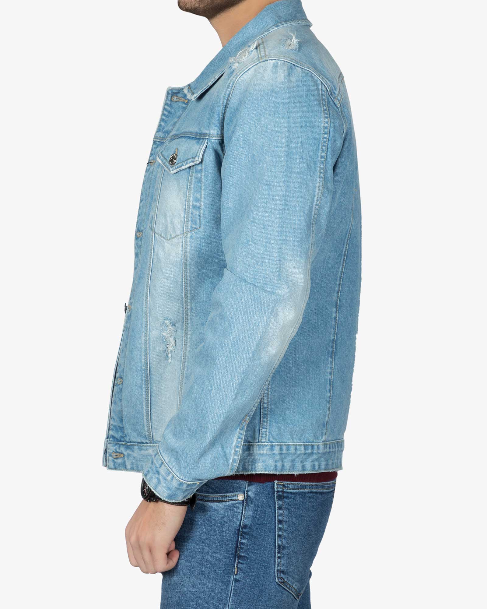 کت جین مردانه اسپرت زاپ دار - آبی روشن - بغل