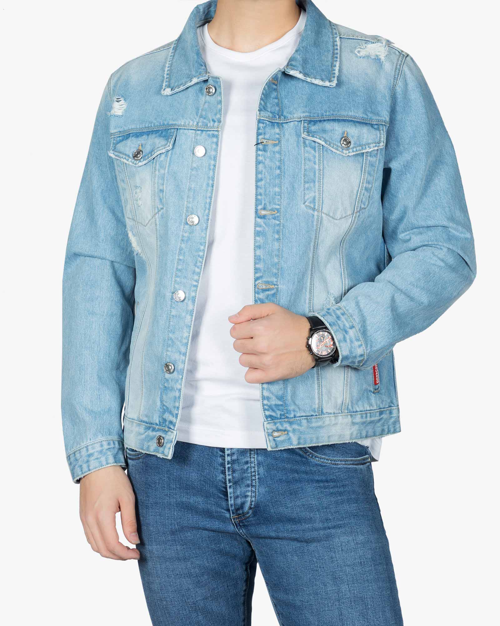 کت جین مردانه اسپرت زاپ دار - آبی روشن - جلو