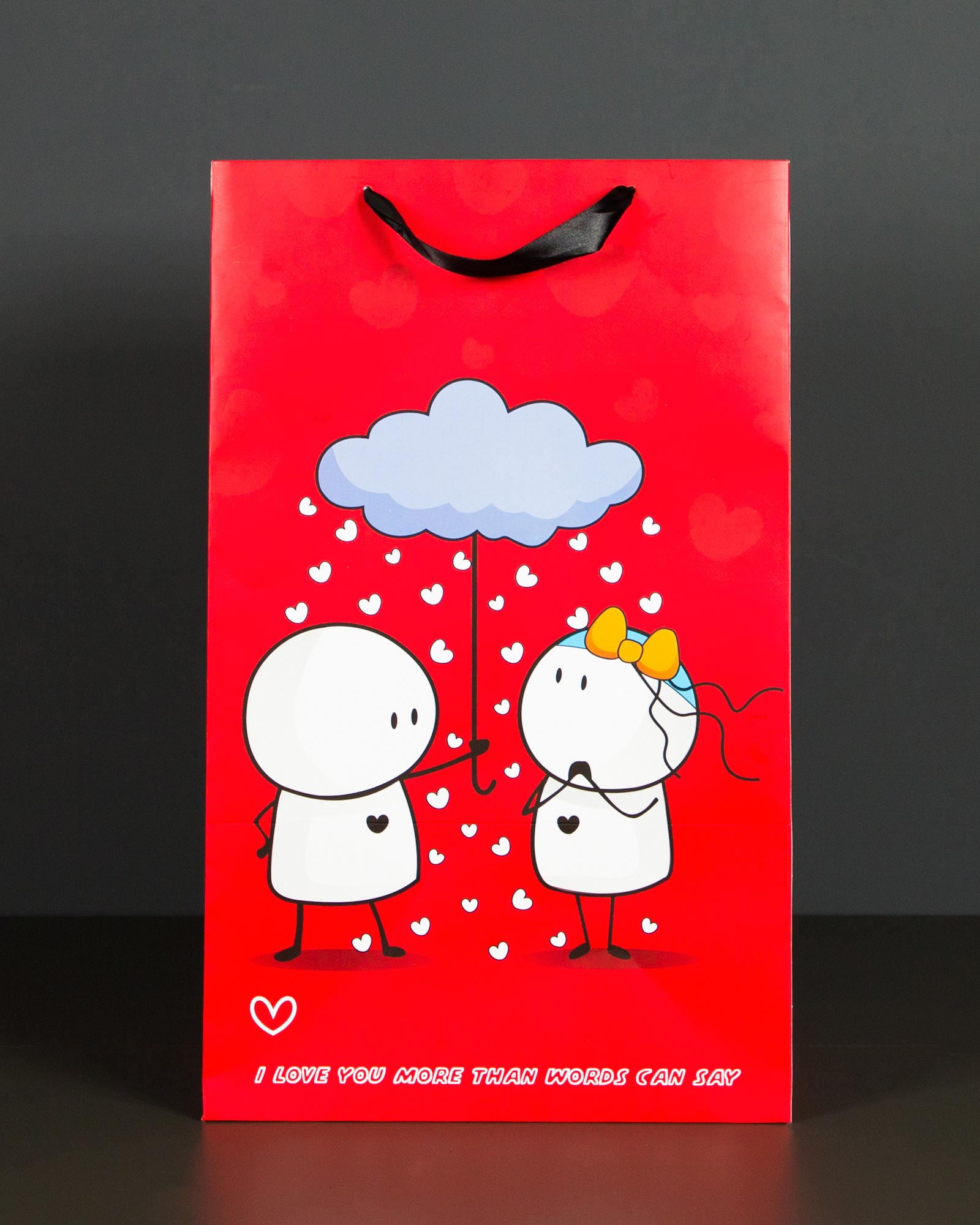 پاکت کادو ولنتاین دسته دار - قرمز - رو به رو