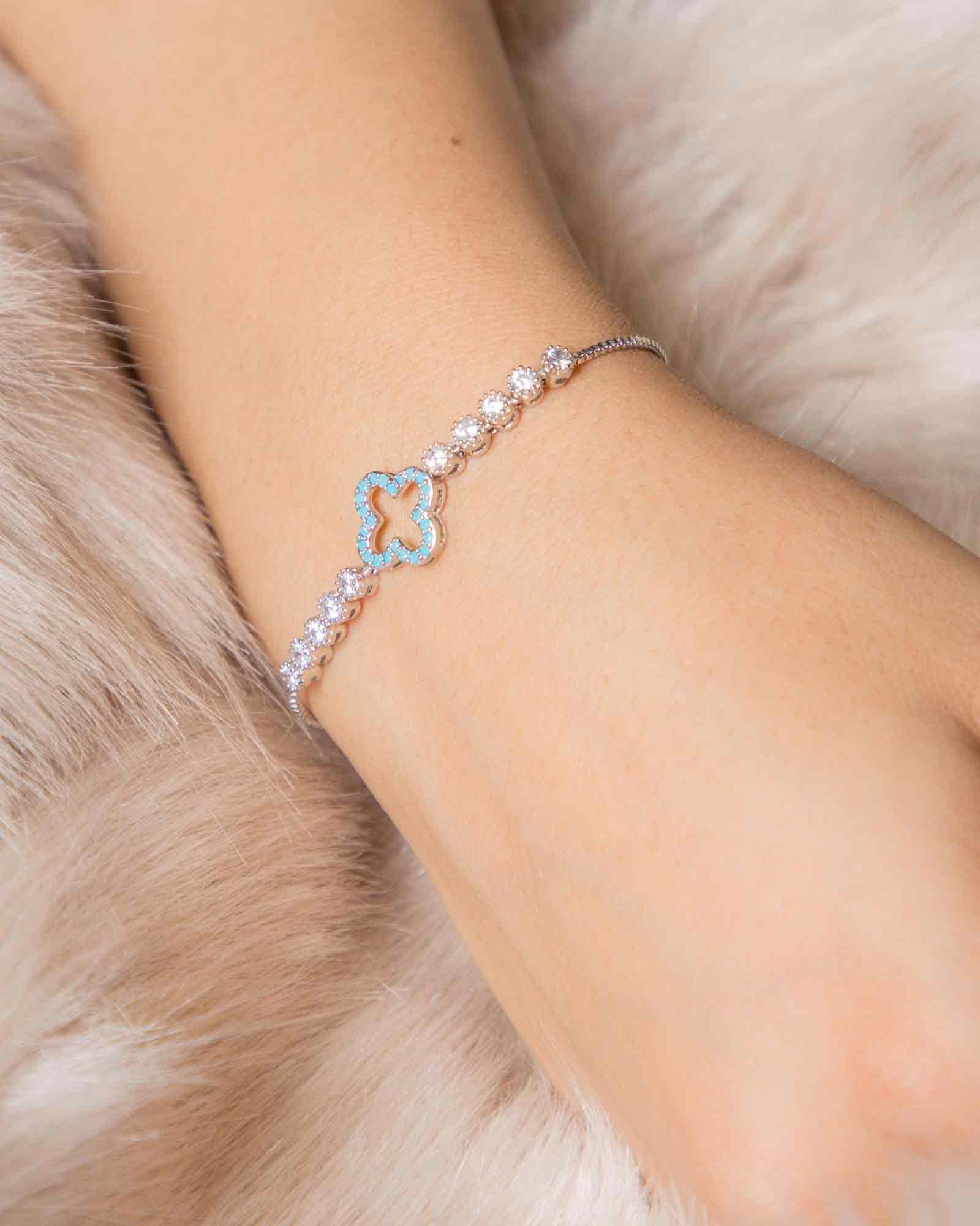 دستبند استیل نگین دار - نقره ای - محیطی