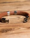 دستبند چرم طرح بافت - قهوه ای - باز