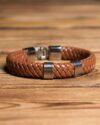 دستبند چرم طرح بافت - قهوه ای - جلو