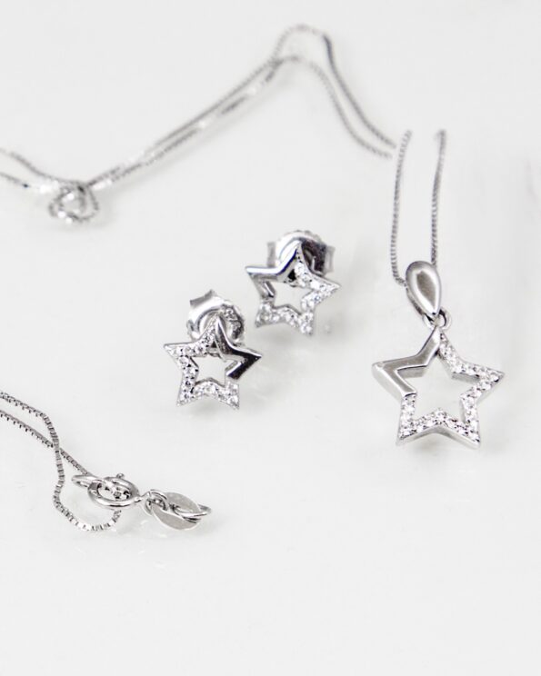 نیم ست دخترانه نقره طرح ستاره - نقره ای - گردنبند و گوشواره نقره