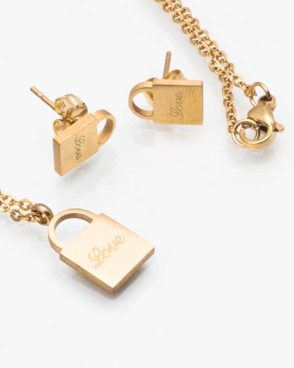 نیم ست طرح قفل طلایی - طلایی - نیم ست گردنبند و گوشواره