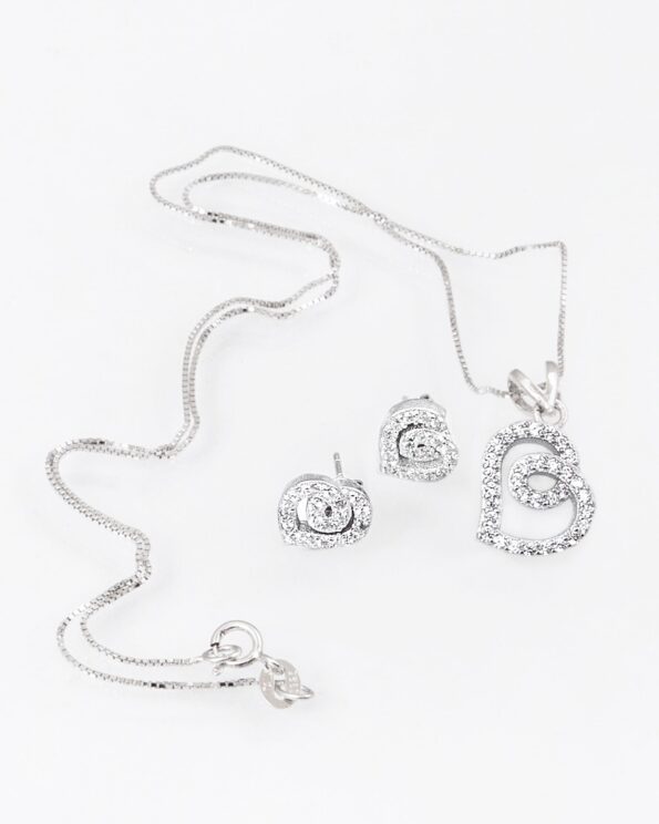 نیم ست مدل قلب نقره - نقره ای - ست گردنبند و گوشواره نقره