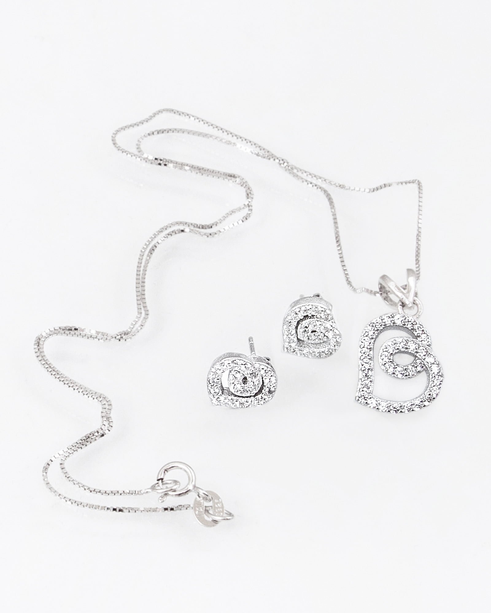 نیم ست مدل قلب نقره - نقره ای - ست گردنبند و گوشواره نقره