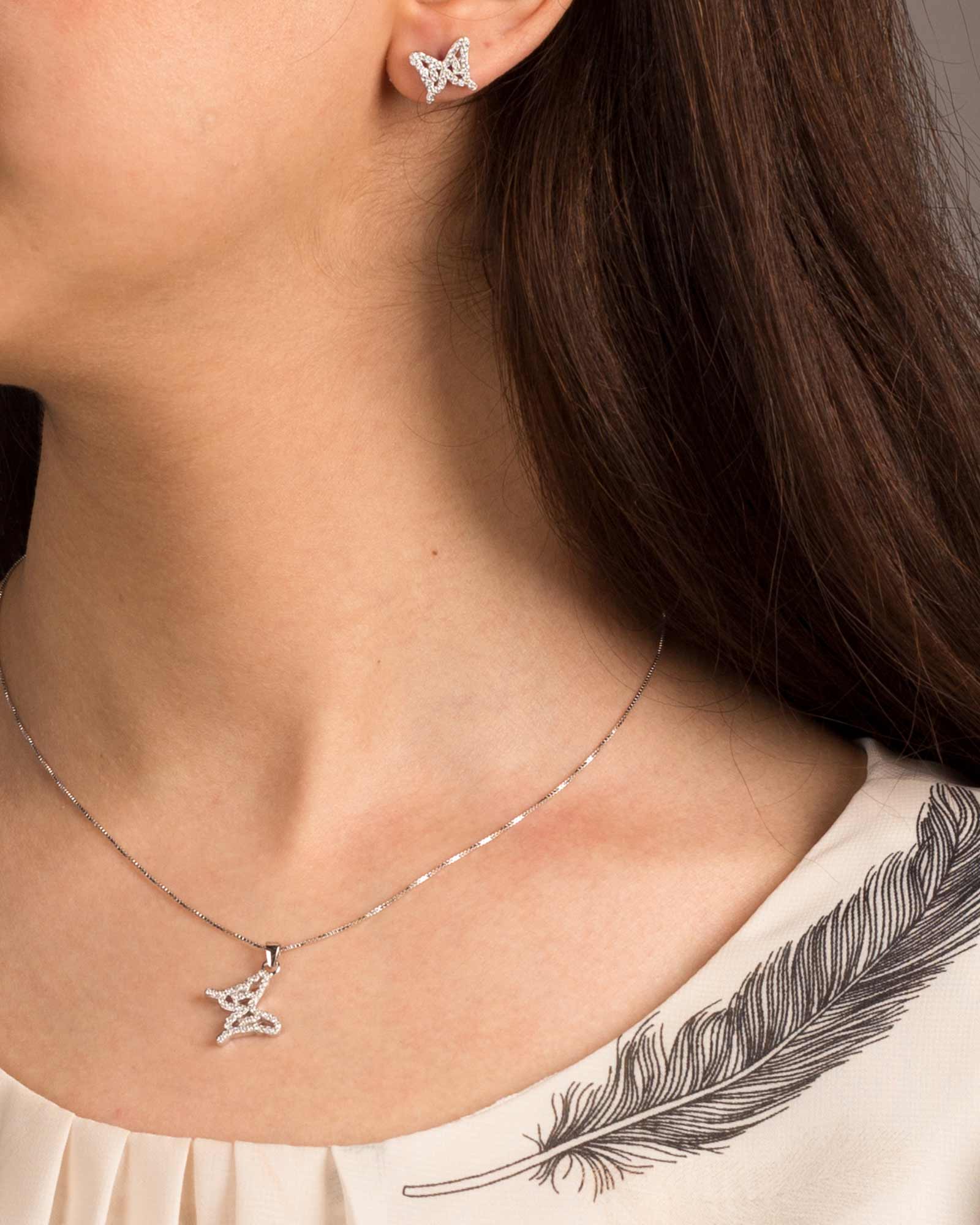 نیم ست مدل پروانه نقره - نقره ای - محیطی زنانه