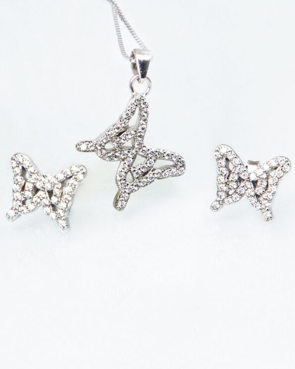 نیم ست مدل پروانه نقره - نقره ای - گردنبند و گوشواره نقره