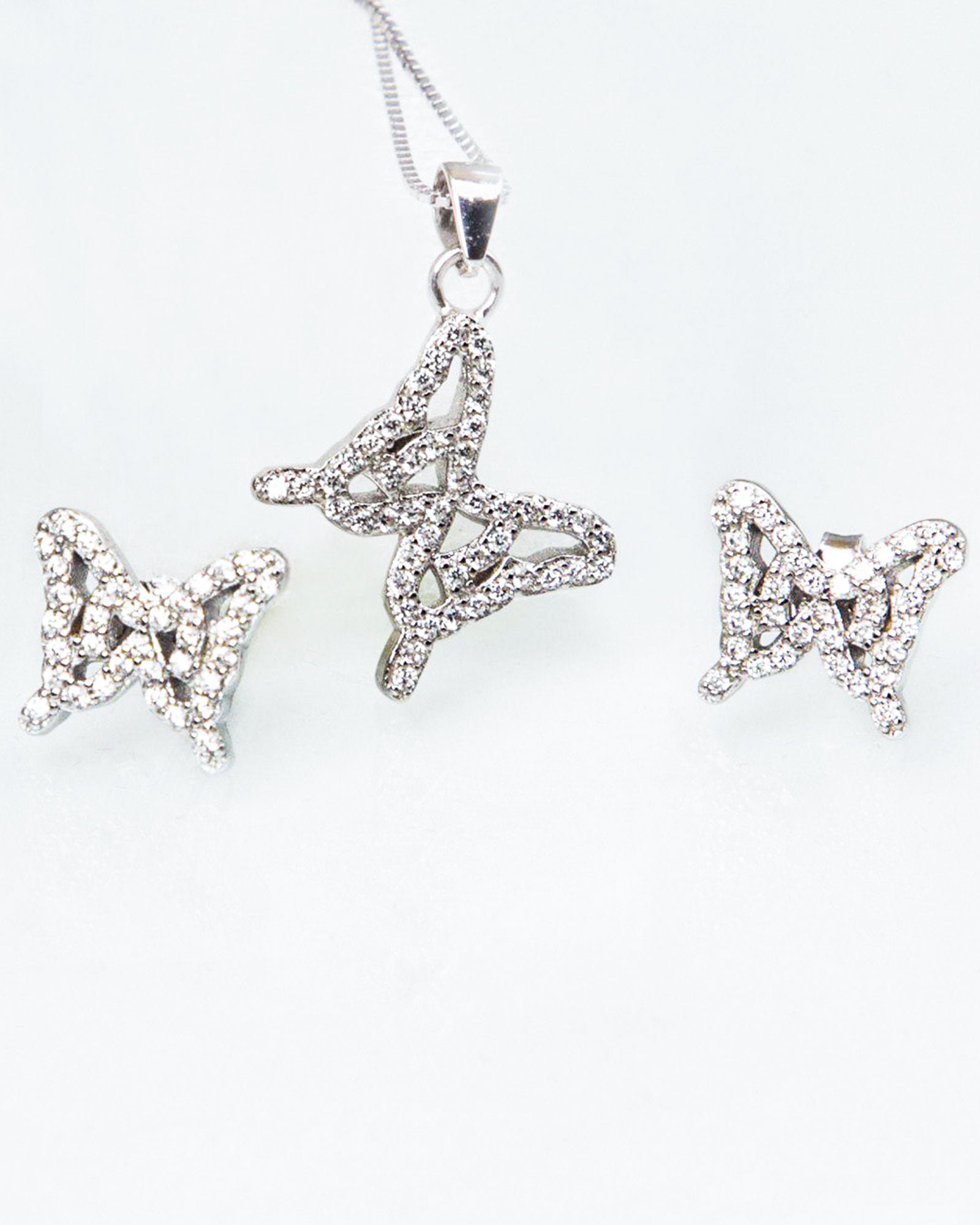 نیم ست مدل پروانه نقره - نقره ای - گردنبند و گوشواره نقره