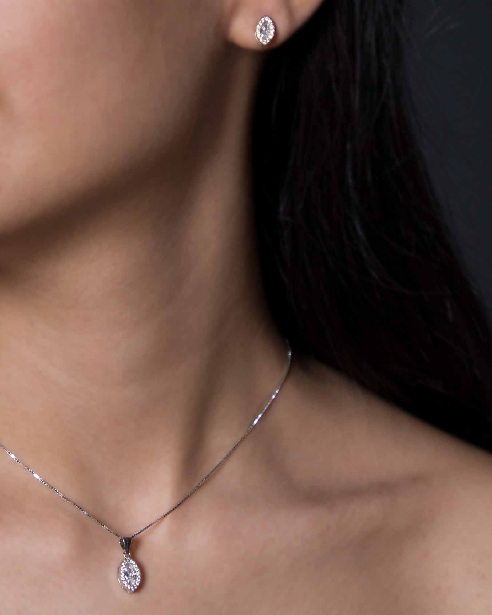 نیم ست نقره ظریف دخترانه - نقره ای - محیطی