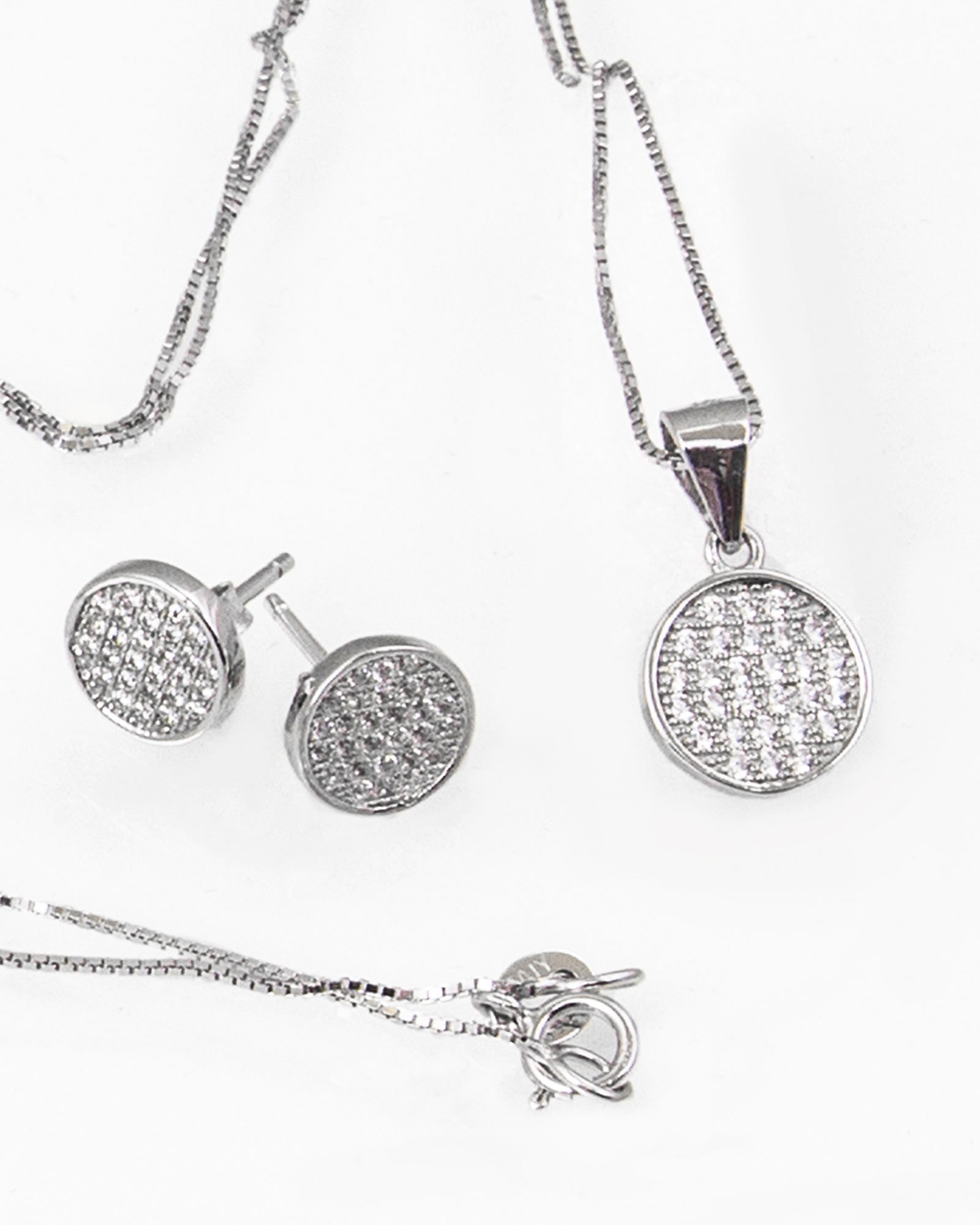 نیم ست نقره نگین دار - نقره ای - گردنبند و گوشواره نقره