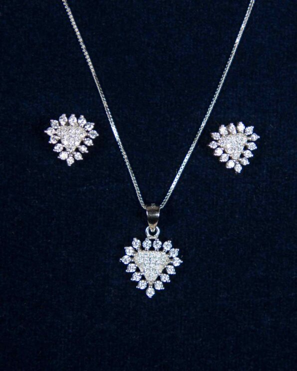 نیم ست نگین دار نقره زنانه - نقره ای - گوشواره و گردنبند