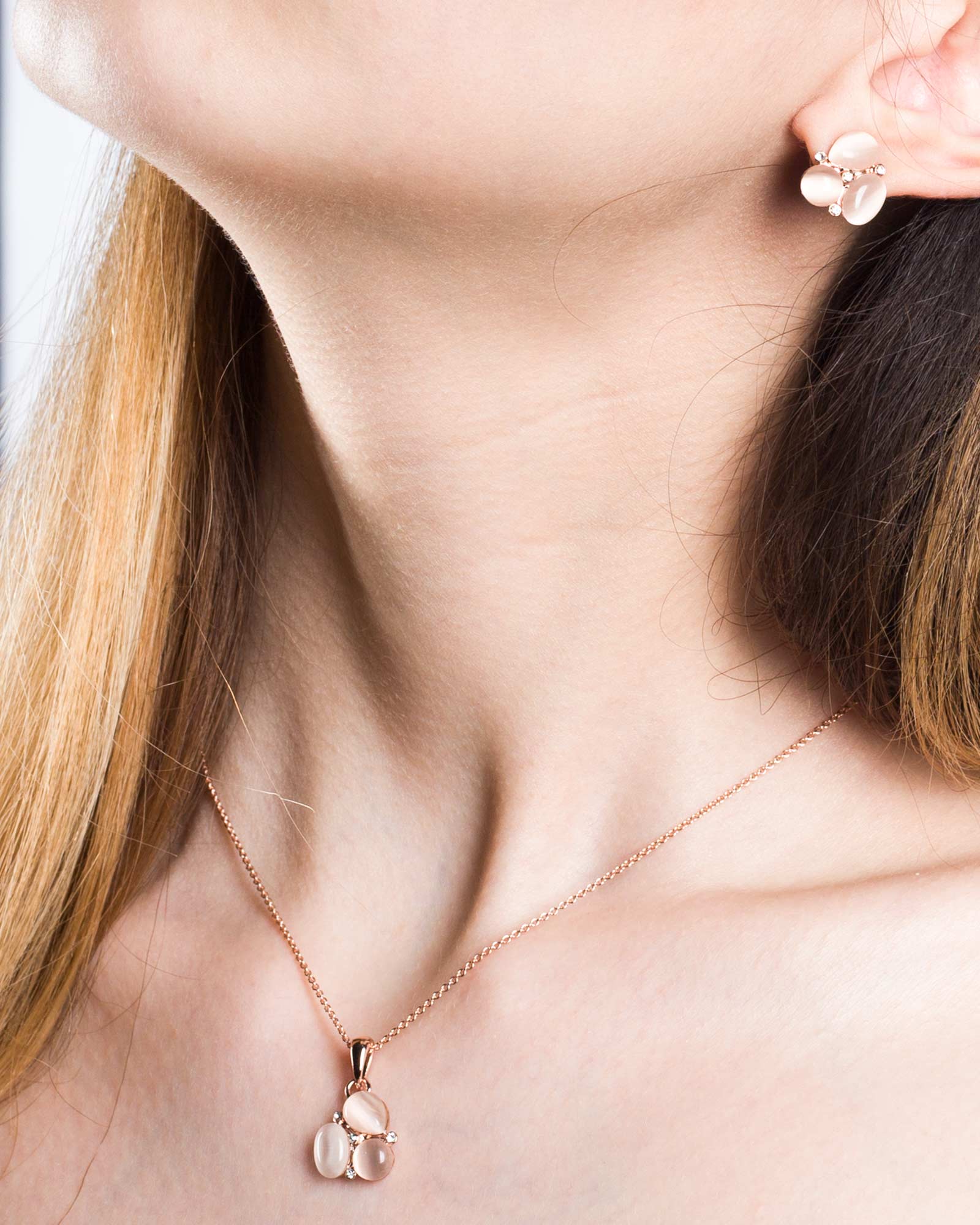 نیم ست گردنبند گوشواره اشکی - هلویی سیر - زنانه