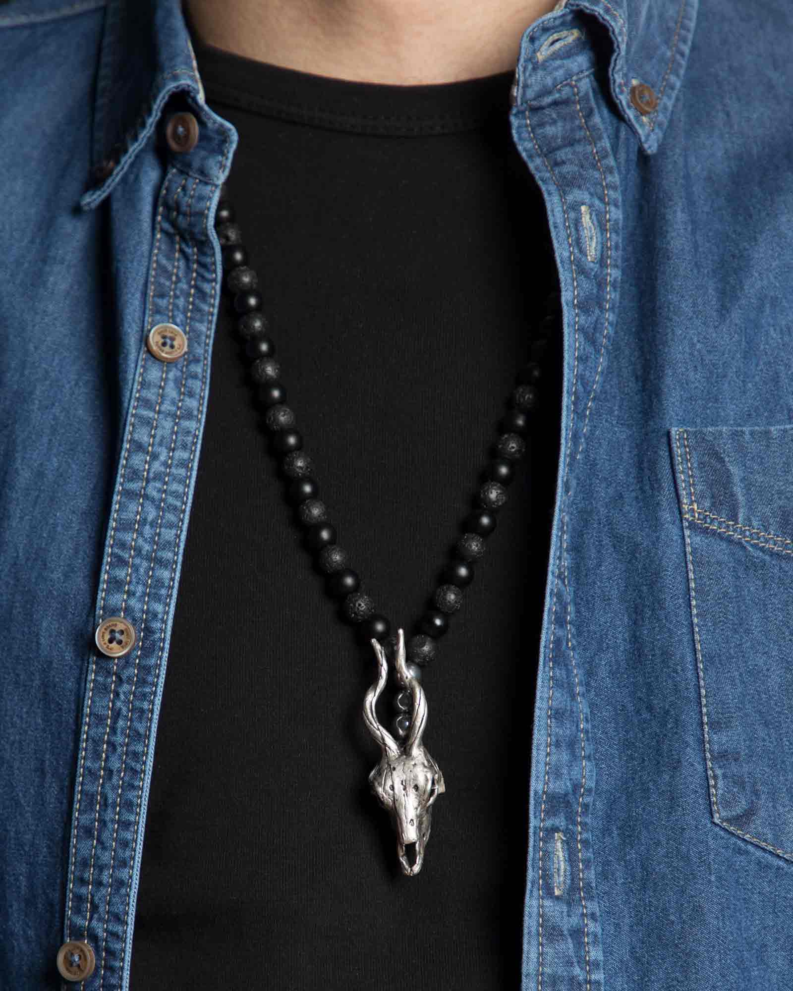 گردنبند مهره ای طرح جمجمه - مشکی - گردنبند مردانه