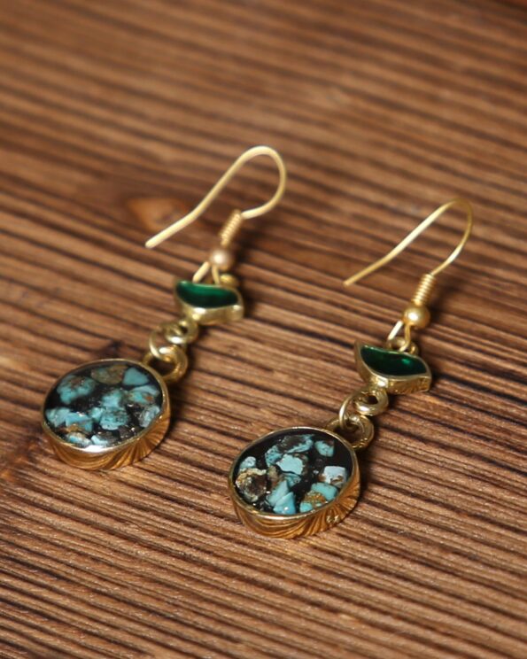 گوشواره آویز طلایی فیروزه - فیروزه ای - گوشواره