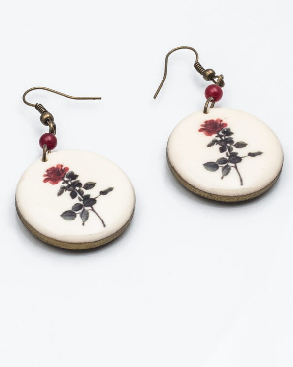 گوشواره چوبی طرح گل - سفید - گوشواره زنانه