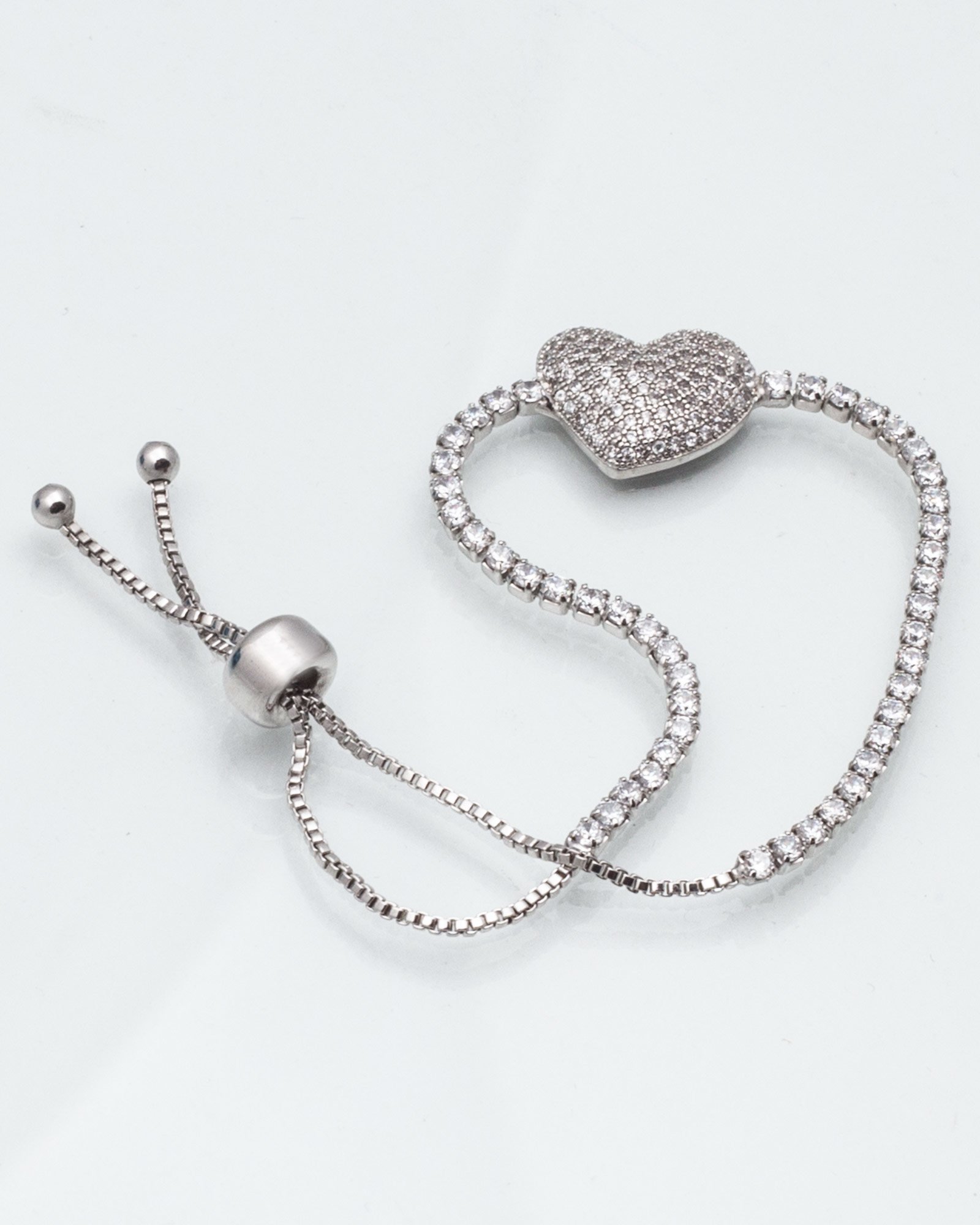 دستبند قلب نگین دار دخترانه - نقره ای - دستبند زنانه