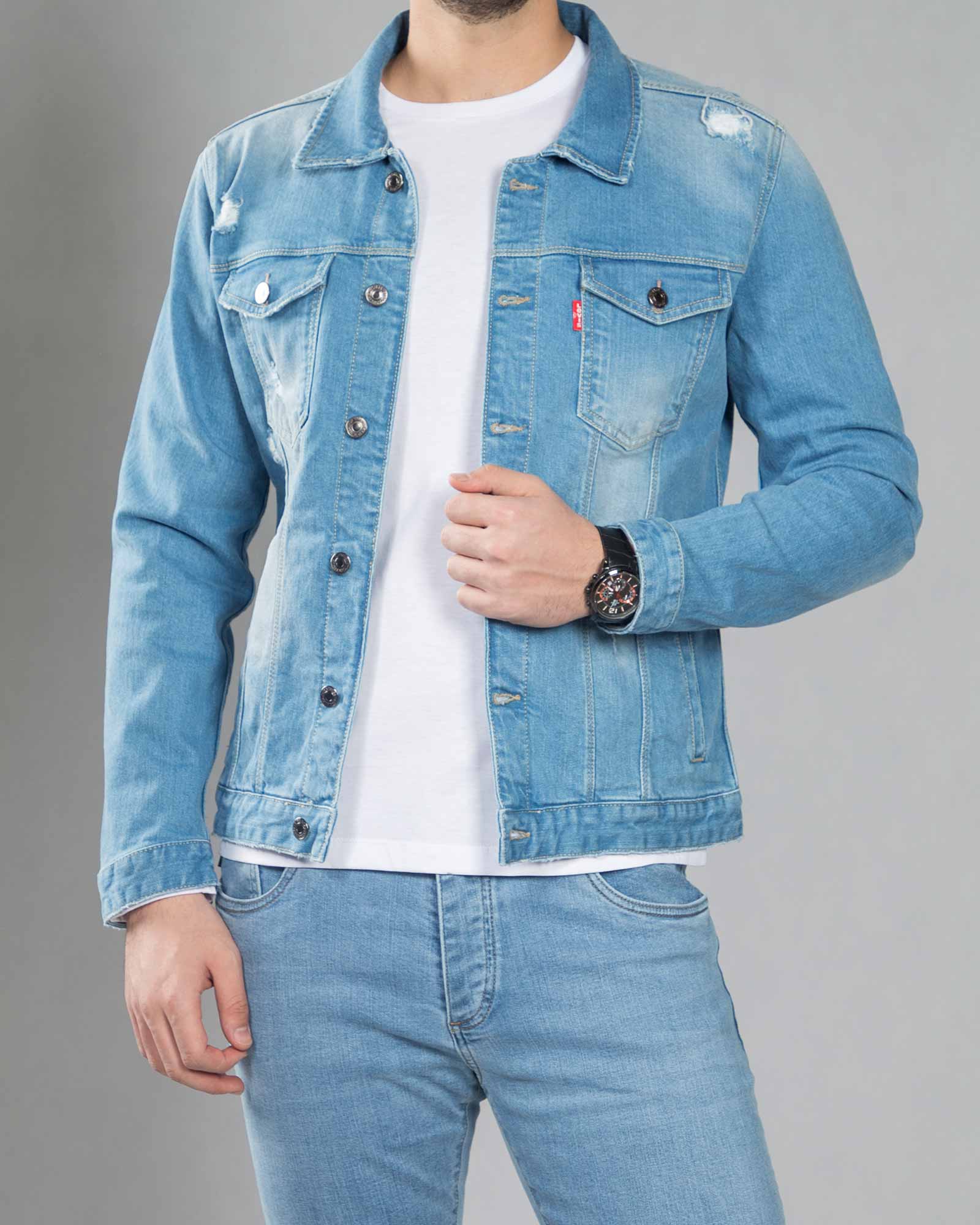 کت جین زاپ دار مردانه - آبی روشن - جلو