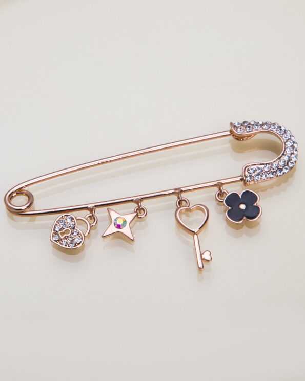 سنجاق سینه زنانه نگین دار - طلایی - سنجاق کت