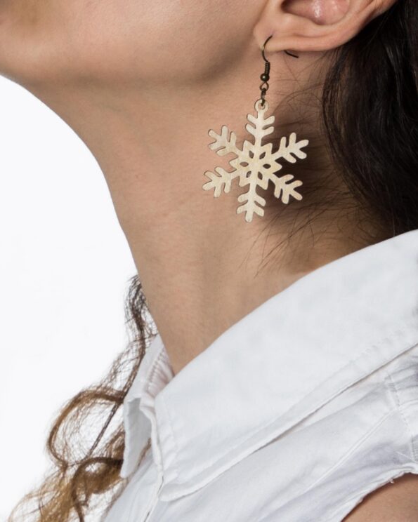 گوشواره چوبی طرح آدم برفی - سفید - دانه برف