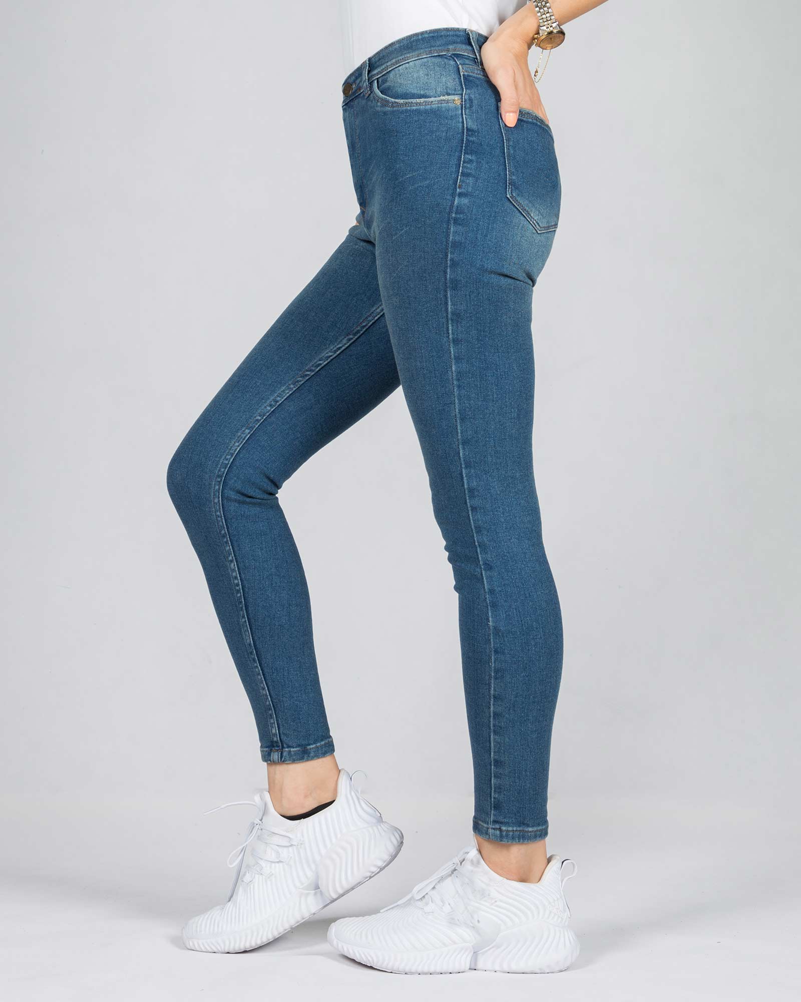 شلوار جین تیره جذب دخترانه - آبی تیره - بغل