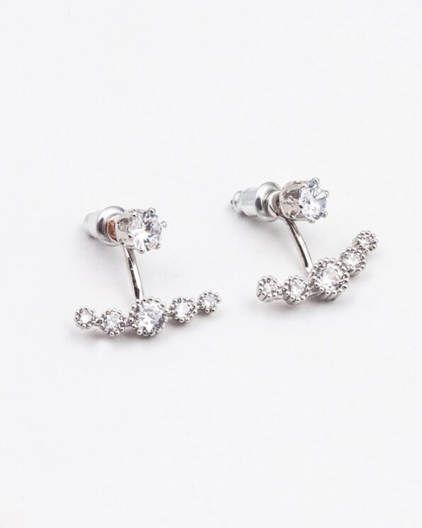 گوشواره میخی نگین دار زنانه - نقره ای - گوشواره استیل