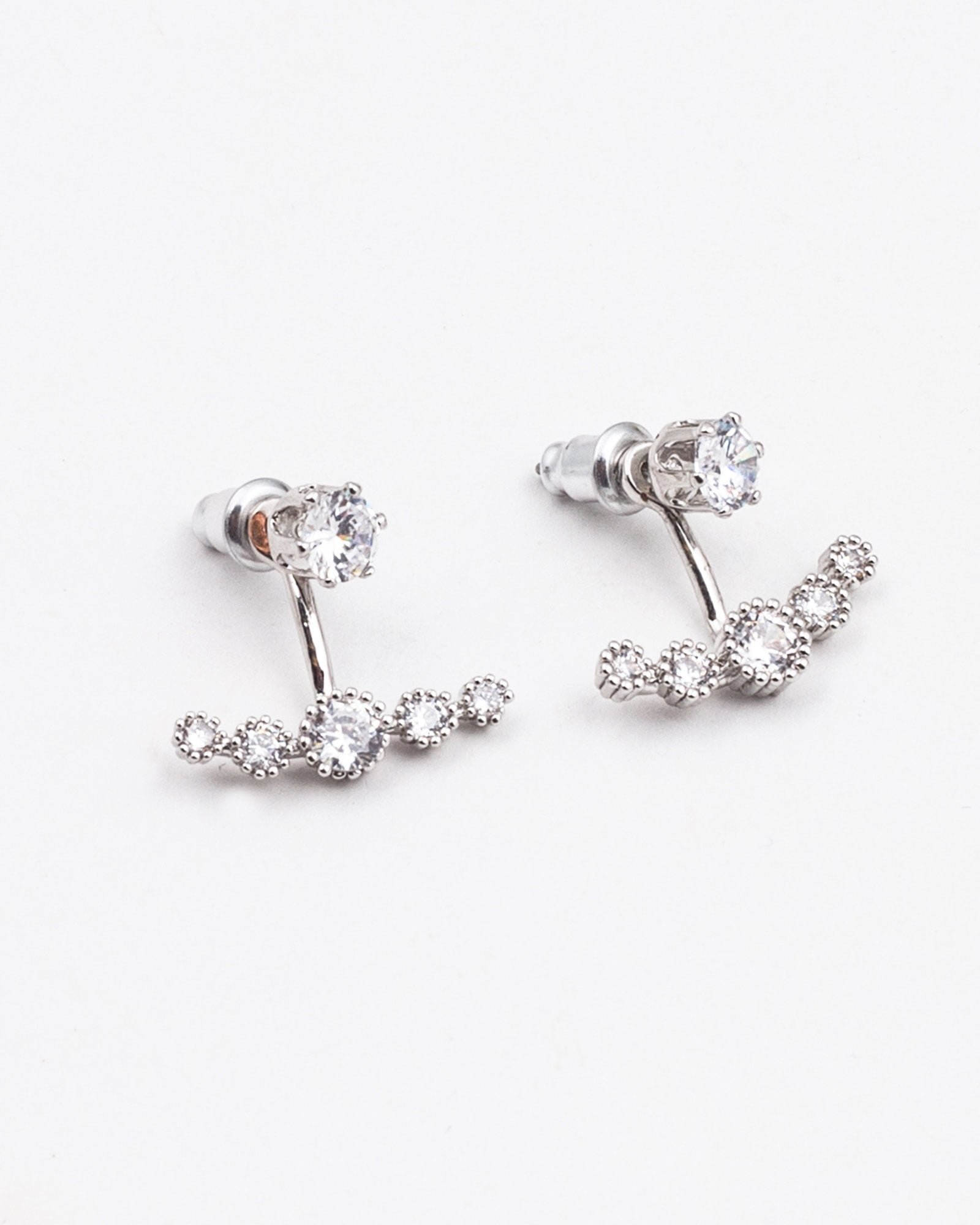 گوشواره میخی نگین دار زنانه - نقره ای - گوشواره استیل