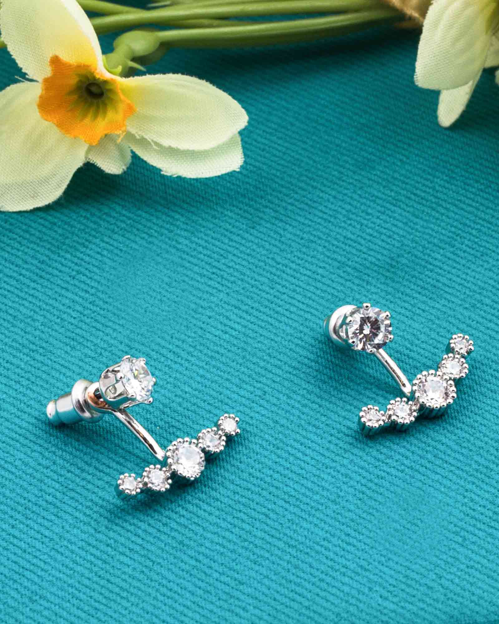 گوشواره میخی نگین دار زنانه - نقره ای - گوشواره دخترانه