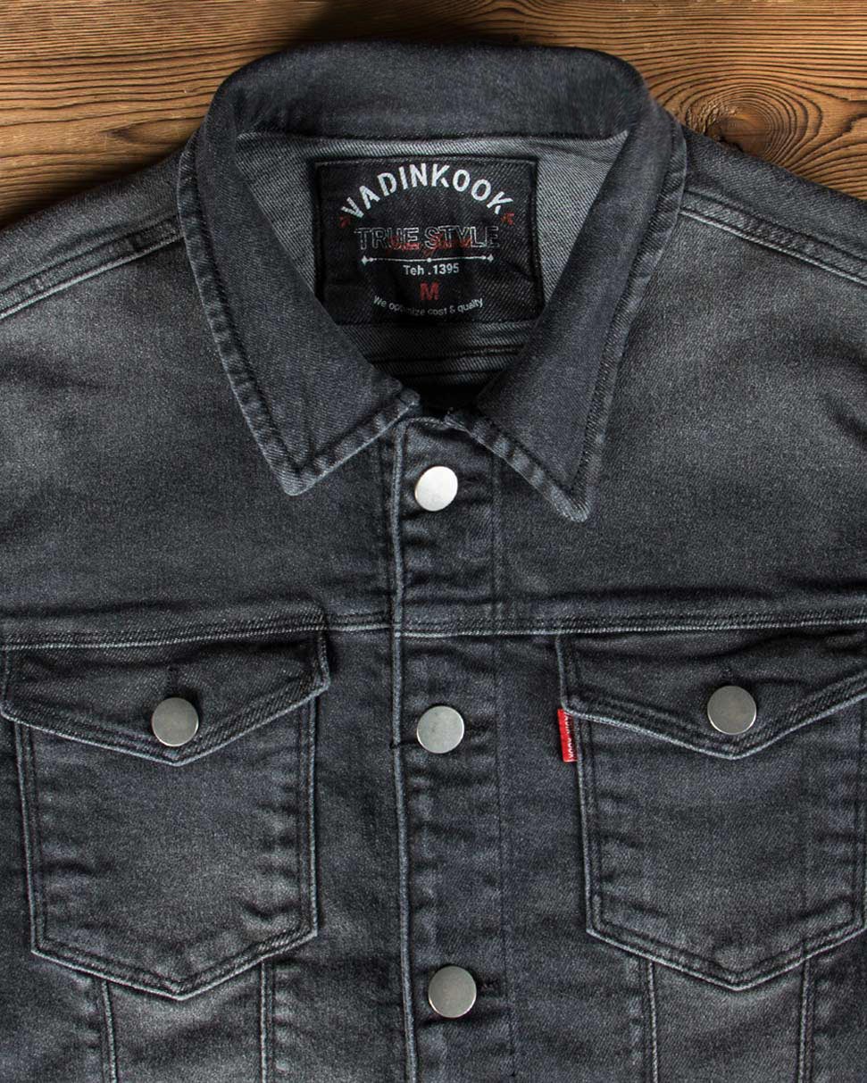 کت جین مردانه اسپرت ساده - مشکی - یقه مردانه وادین کوک