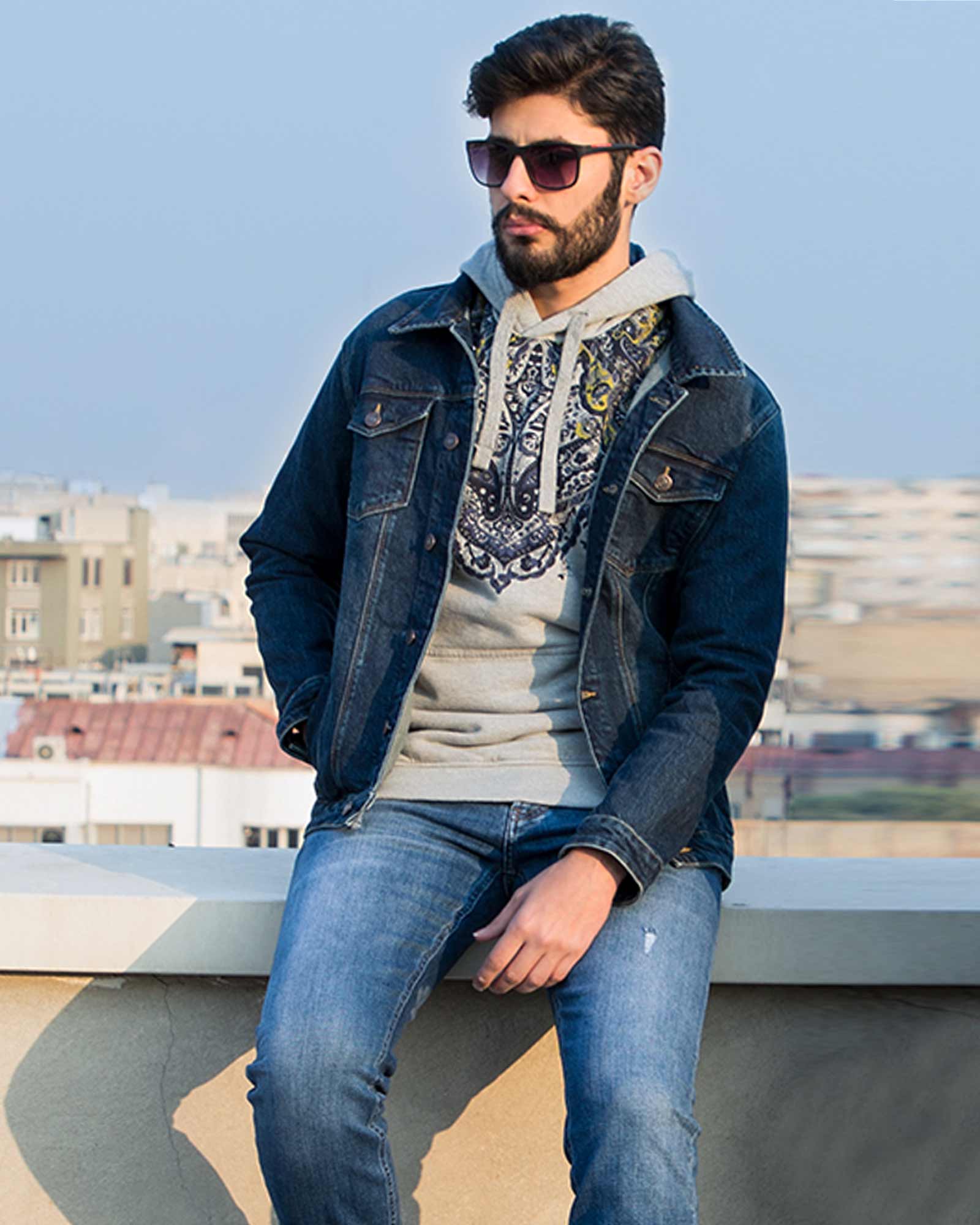 کت جین مردانه آستین بلند- سرمه ای تیره- مردانه