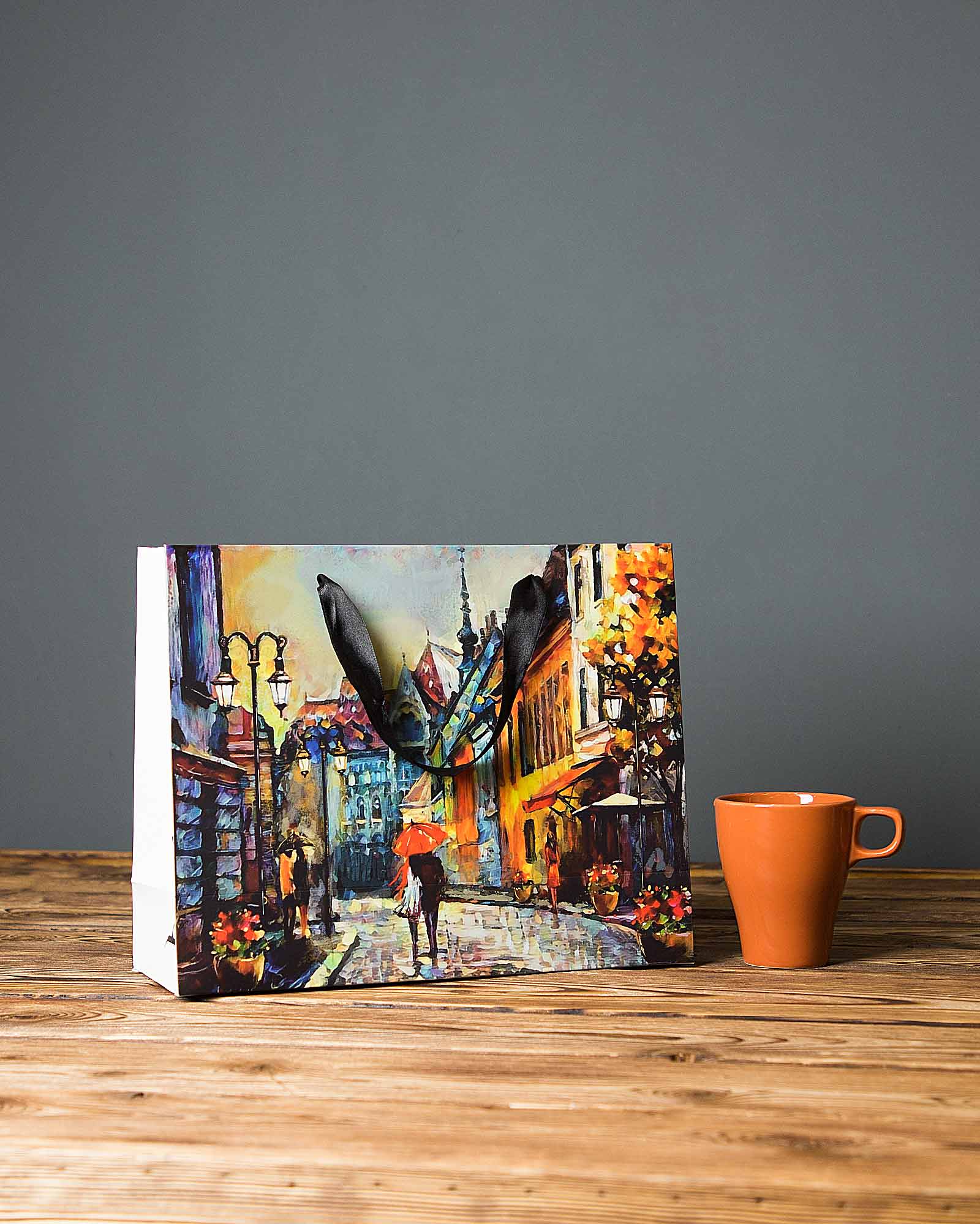 پاکت کادویی طرح نقاشی آبرنگ - چند رنگ - دسته دار