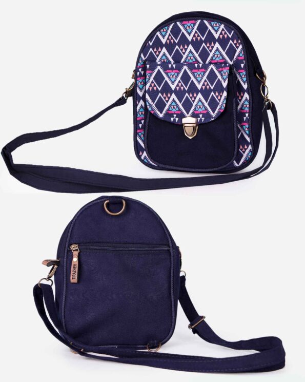 کیف دوشی اسپرت طرح‌دار سرمه‌ای - سرمه ای - جلو و پشت