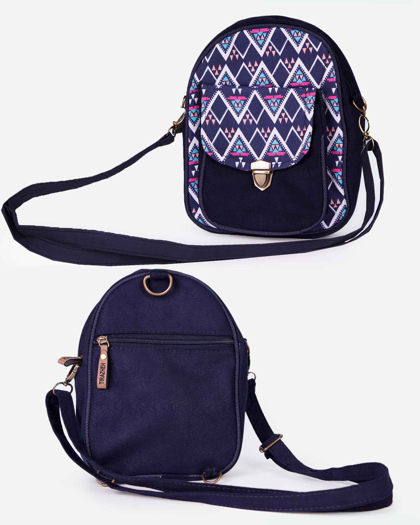 کیف دوشی اسپرت طرح‌دار سرمه‌ای - سرمه ای - جلو و پشت