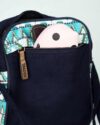 کیف دوشی طرحدار آبی-جیب جلو