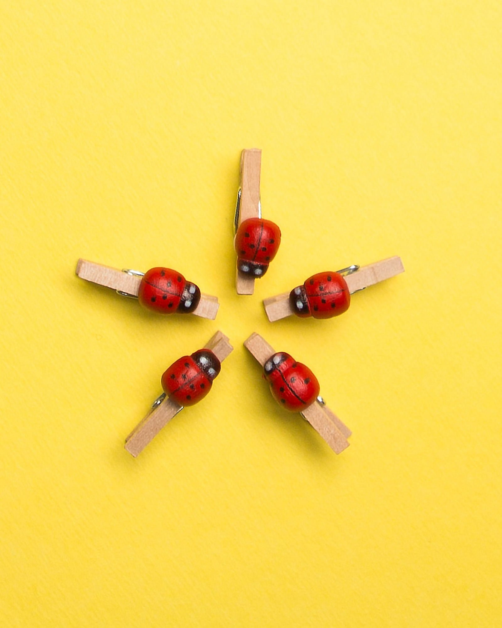 گیره چوبی طرح کفشدوزک - کرمی - بسته 5 تایی