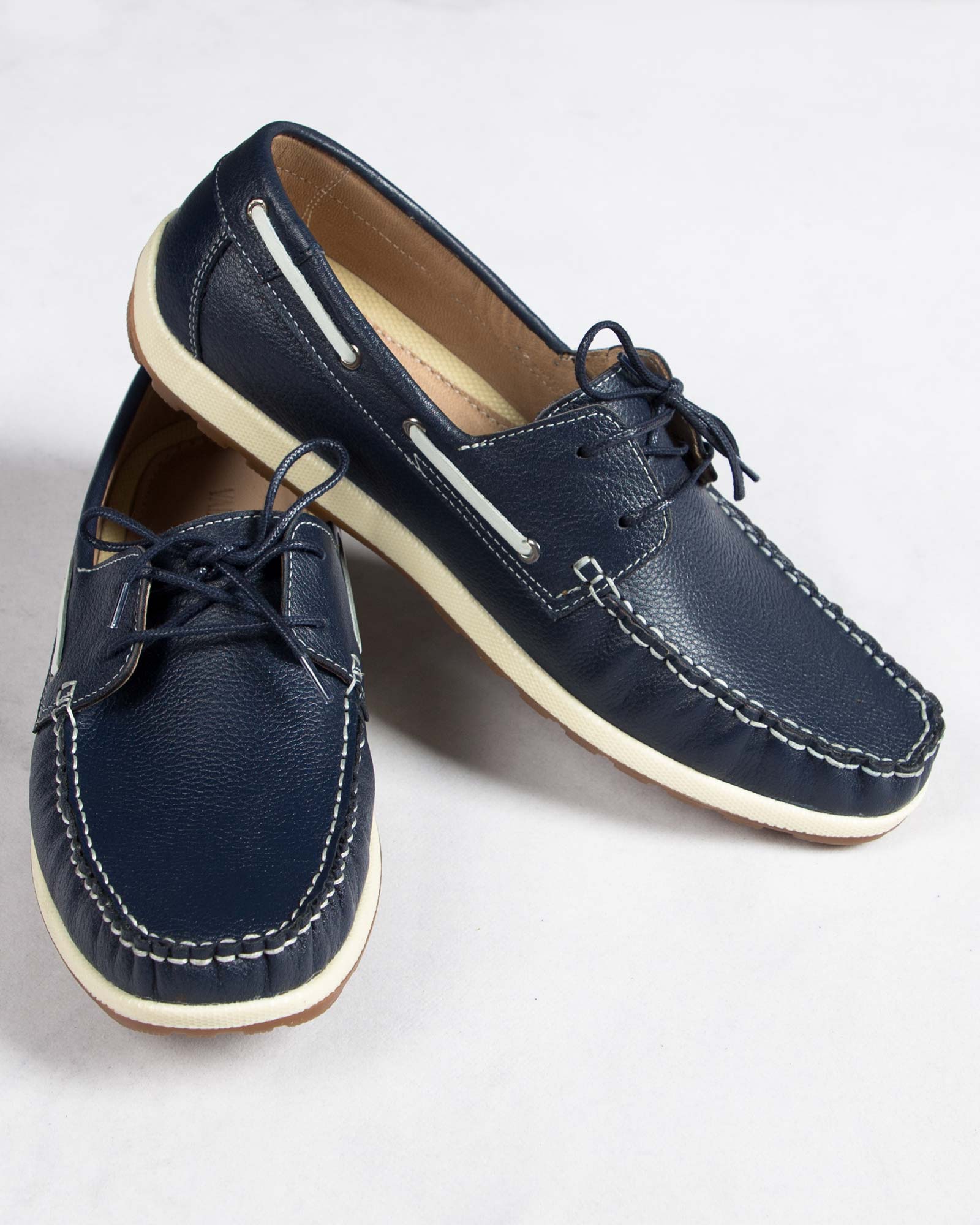 کفش کالج بندی چرم مردانه سرمه ای- جفت