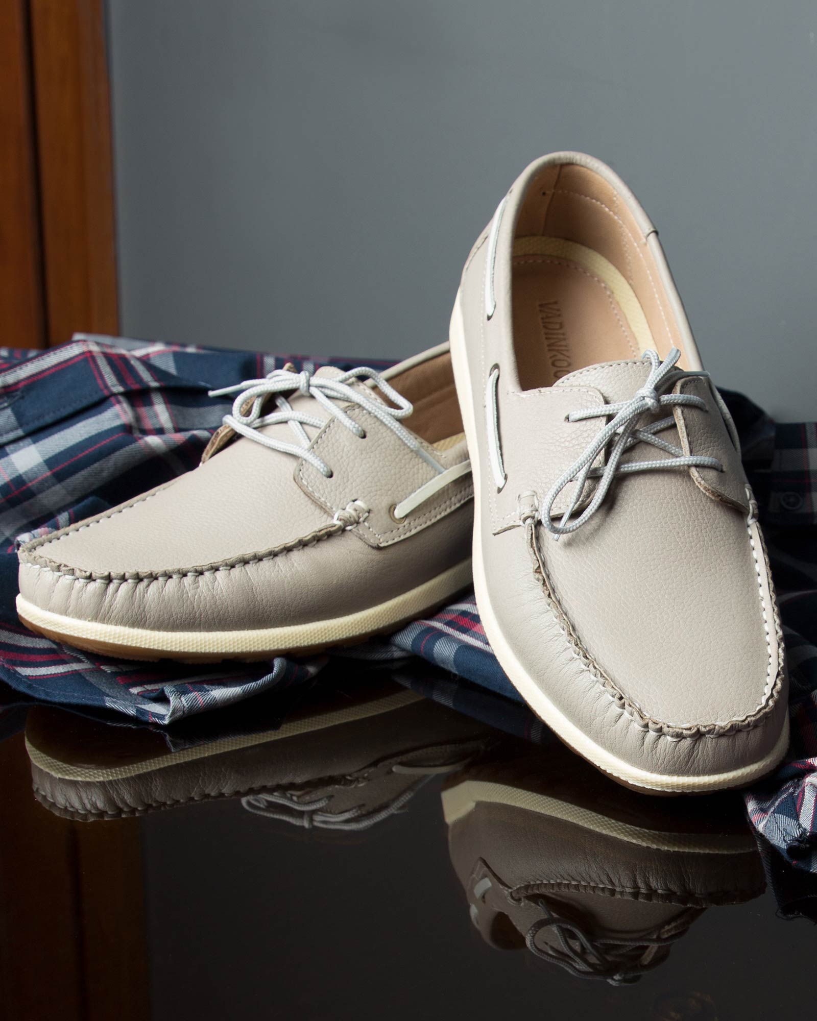 کفش کالج بندی چرم مردانه طوسی-محیطی