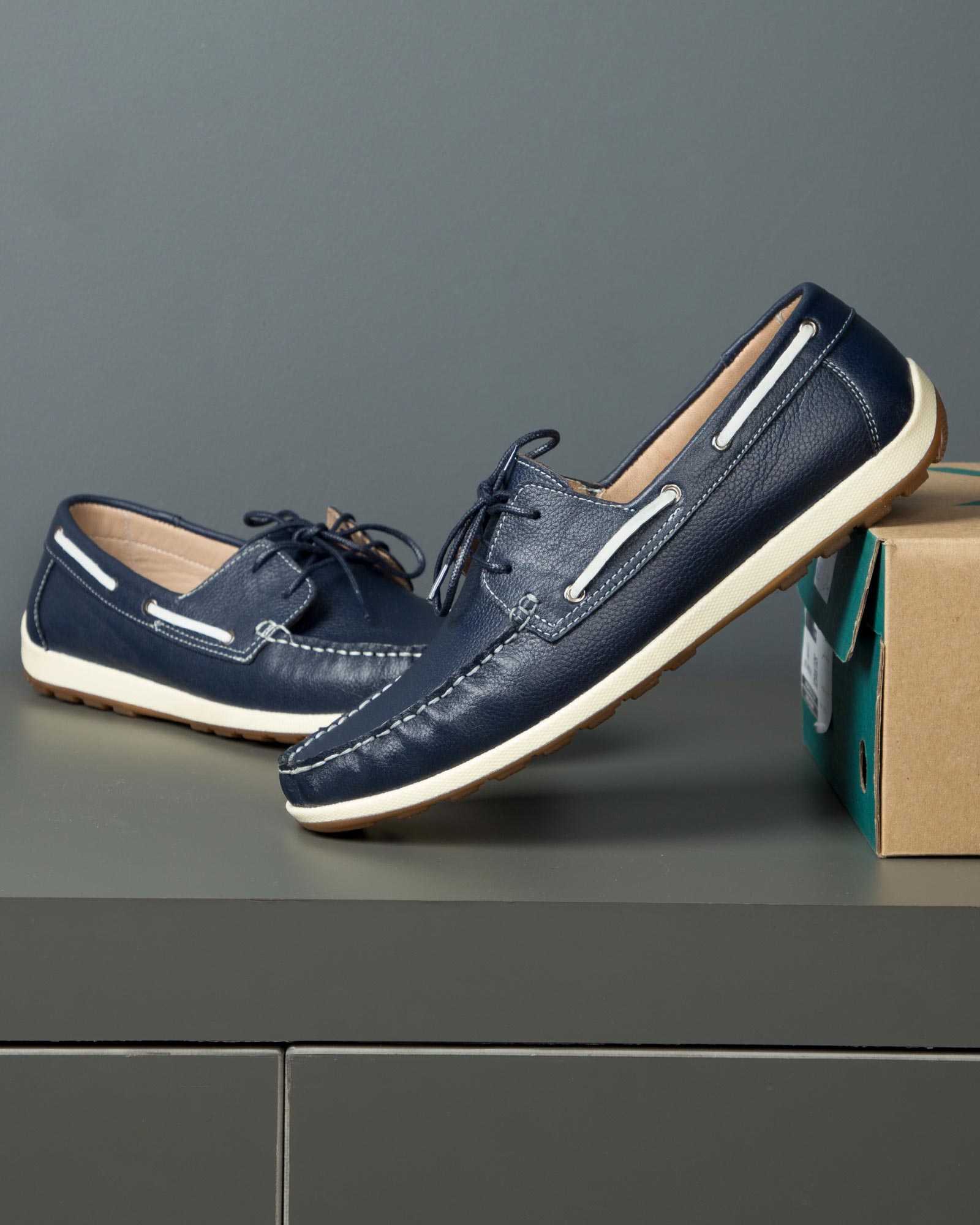 کفش کالج بندی چرم مردانه سرمه ای-محیطی