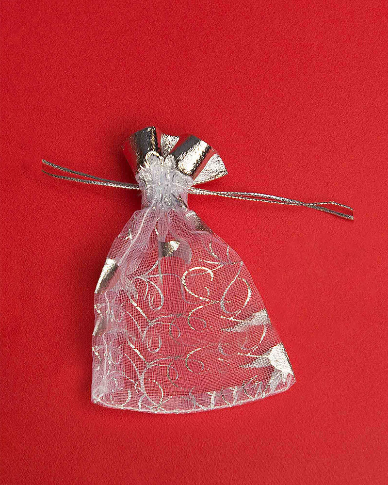 کیسه توری نقره‌ای طرح لاله