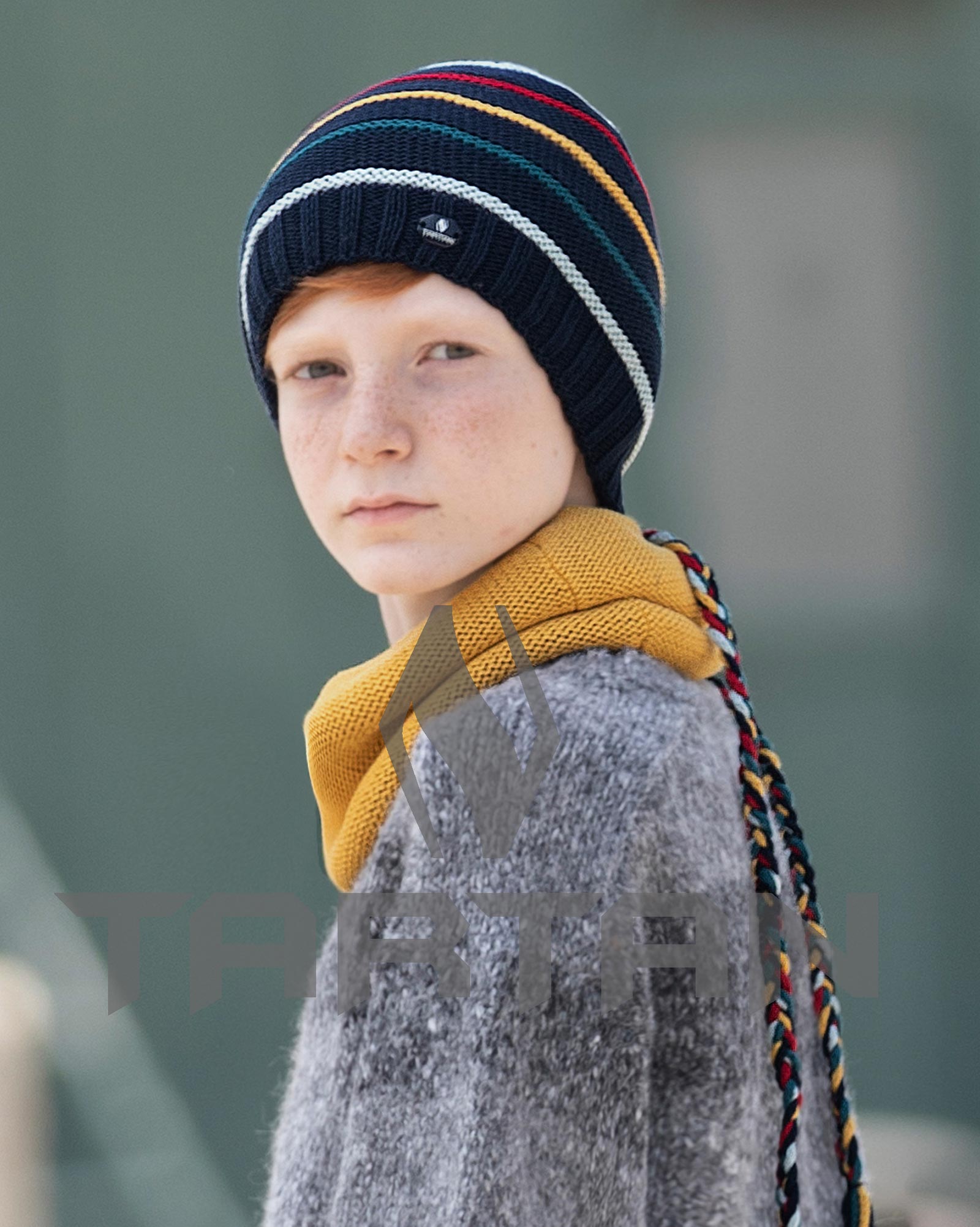 ست شال و کلاه و دستکش بچگانه 65024 - عسلی