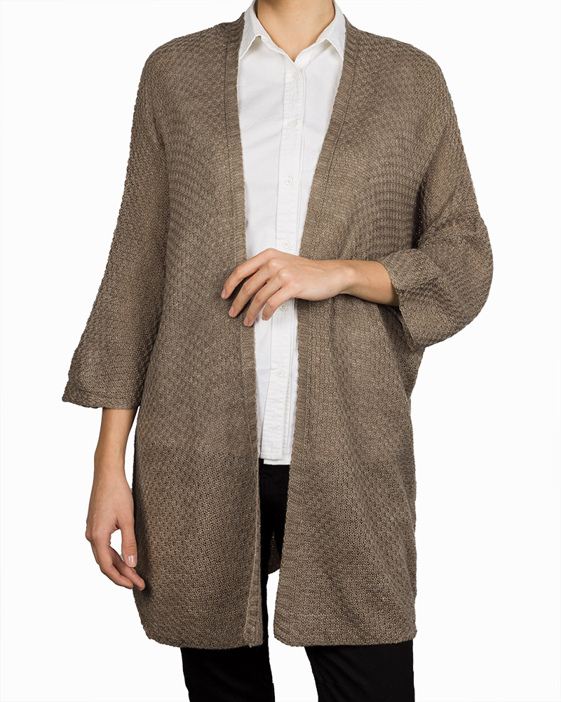 ژاکت بافت زنانه 9000110 - زیتونی سیر