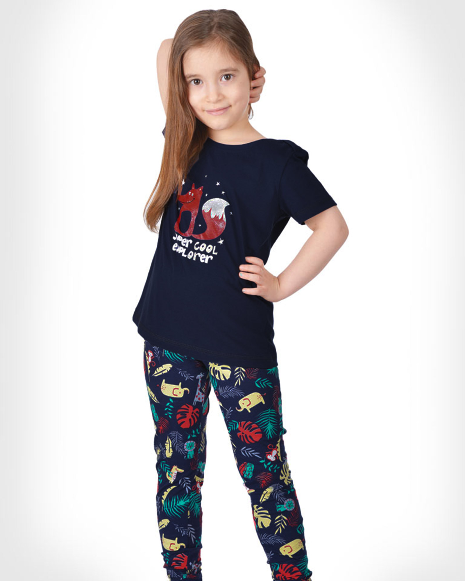 ست تیشرت و شلوار بچگانه 1445 - سرمه‌ای تیره