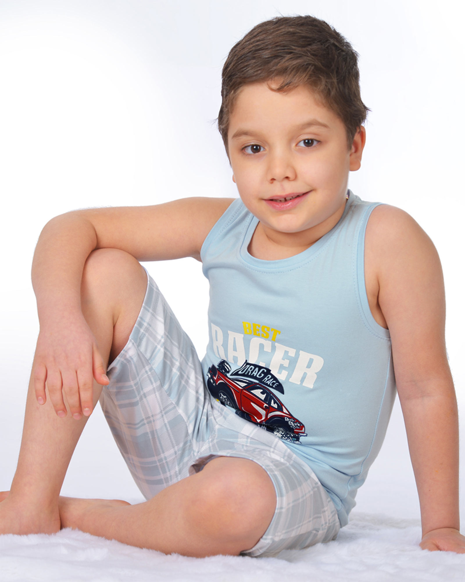 ست راحتی تاپ و شلوارک پسرانه 1454 - آبی آسمانی